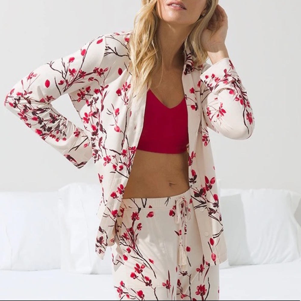 Cool Nights Notch Collar Long Sleeve PJ Top - Picture 1 of 3